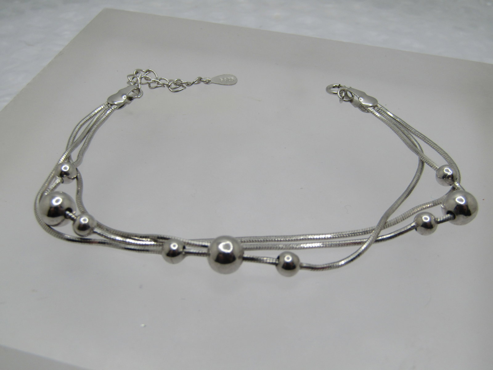 Triple strand Beaded Bracelet, Herringbone, 8", 1990's, Marked .925 - 4