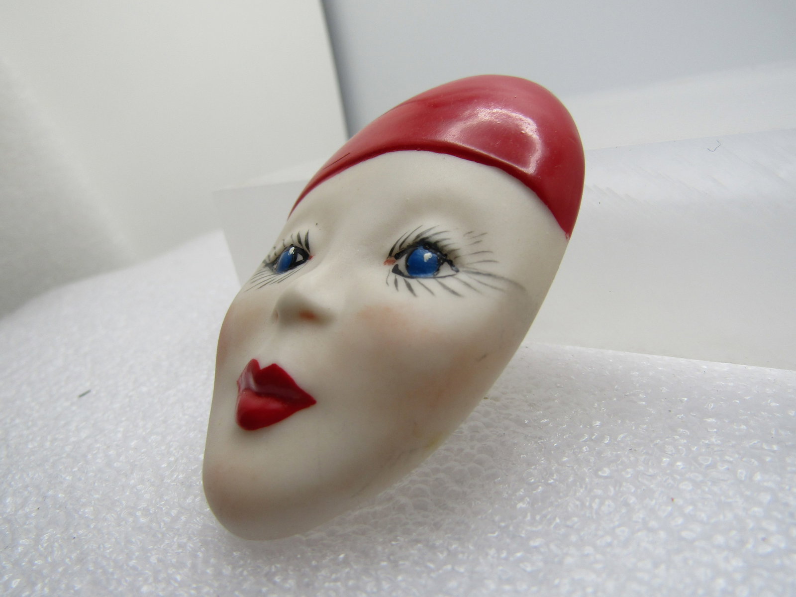 Vintage Painted French Mime Face Brooch, Porcelain, 1980's - 2