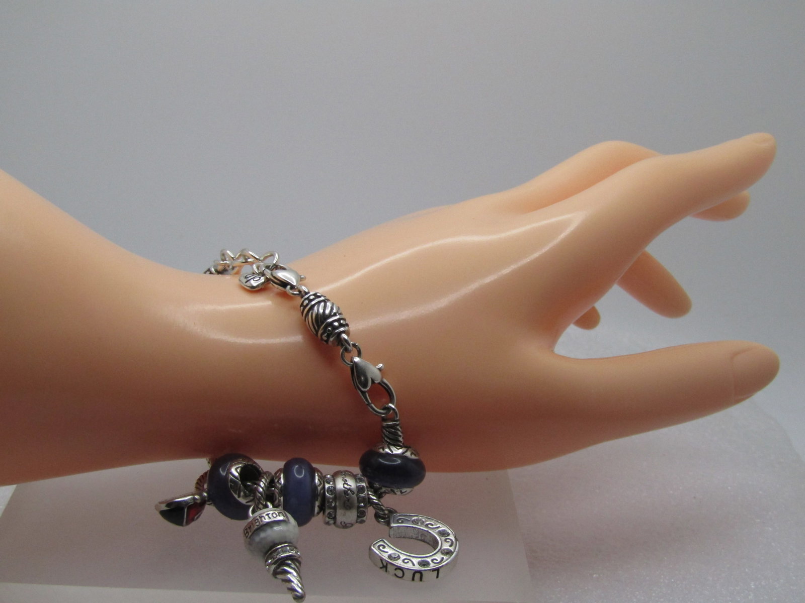 Vintage Brighton Slide Charm Bracelet, 8", Grandmother Golf Ball on tee, Purple Glass, Lucky - 7