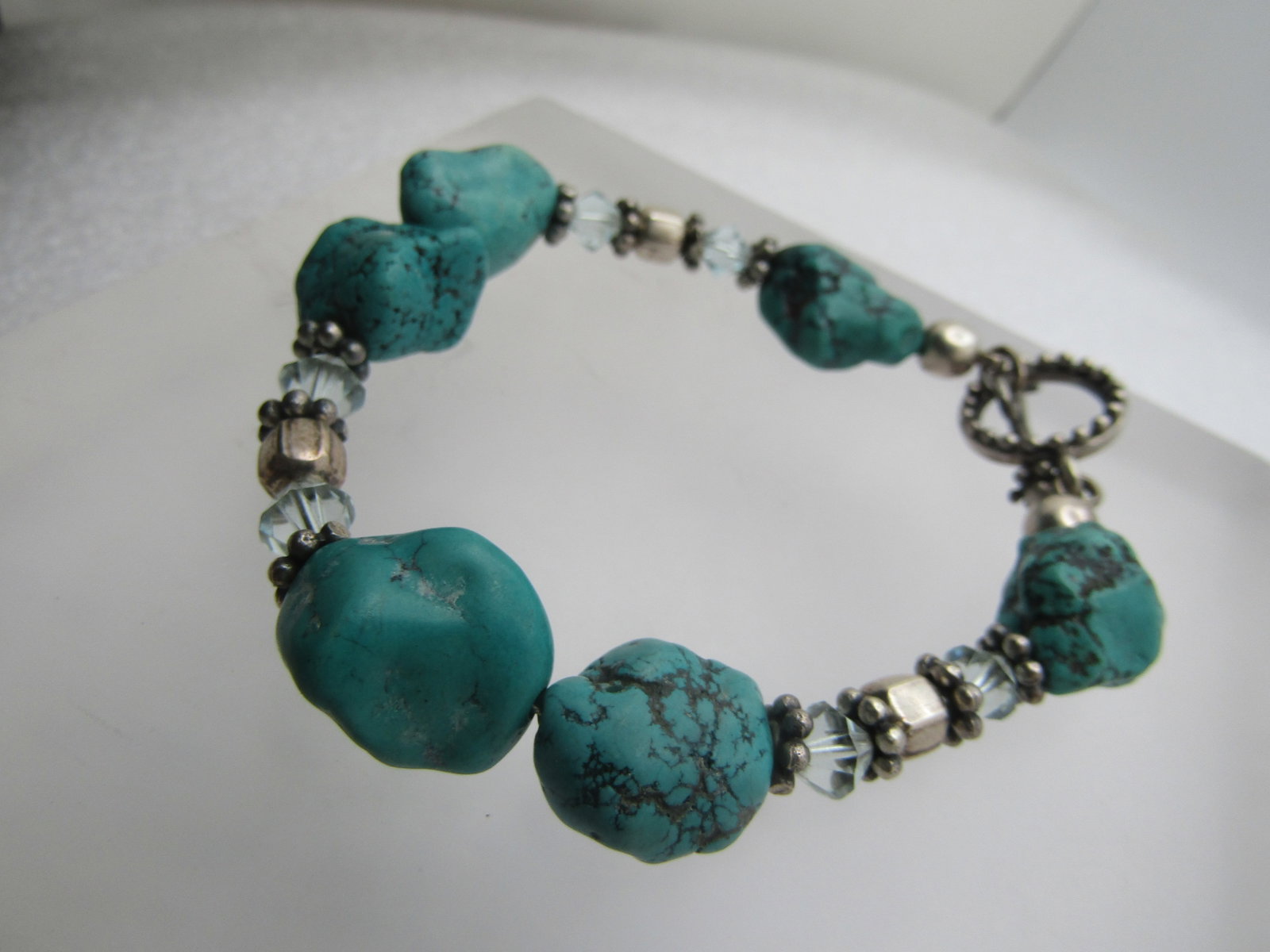 Vintage Sterling Southwestern Turquoise & Crystal Bracelet, 7.75", - 2