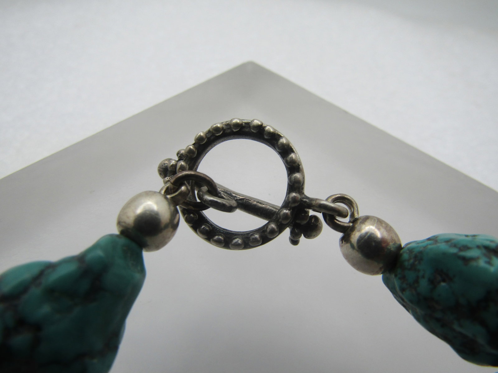 Vintage Sterling Southwestern Turquoise & Crystal Bracelet, 7.75", - 4
