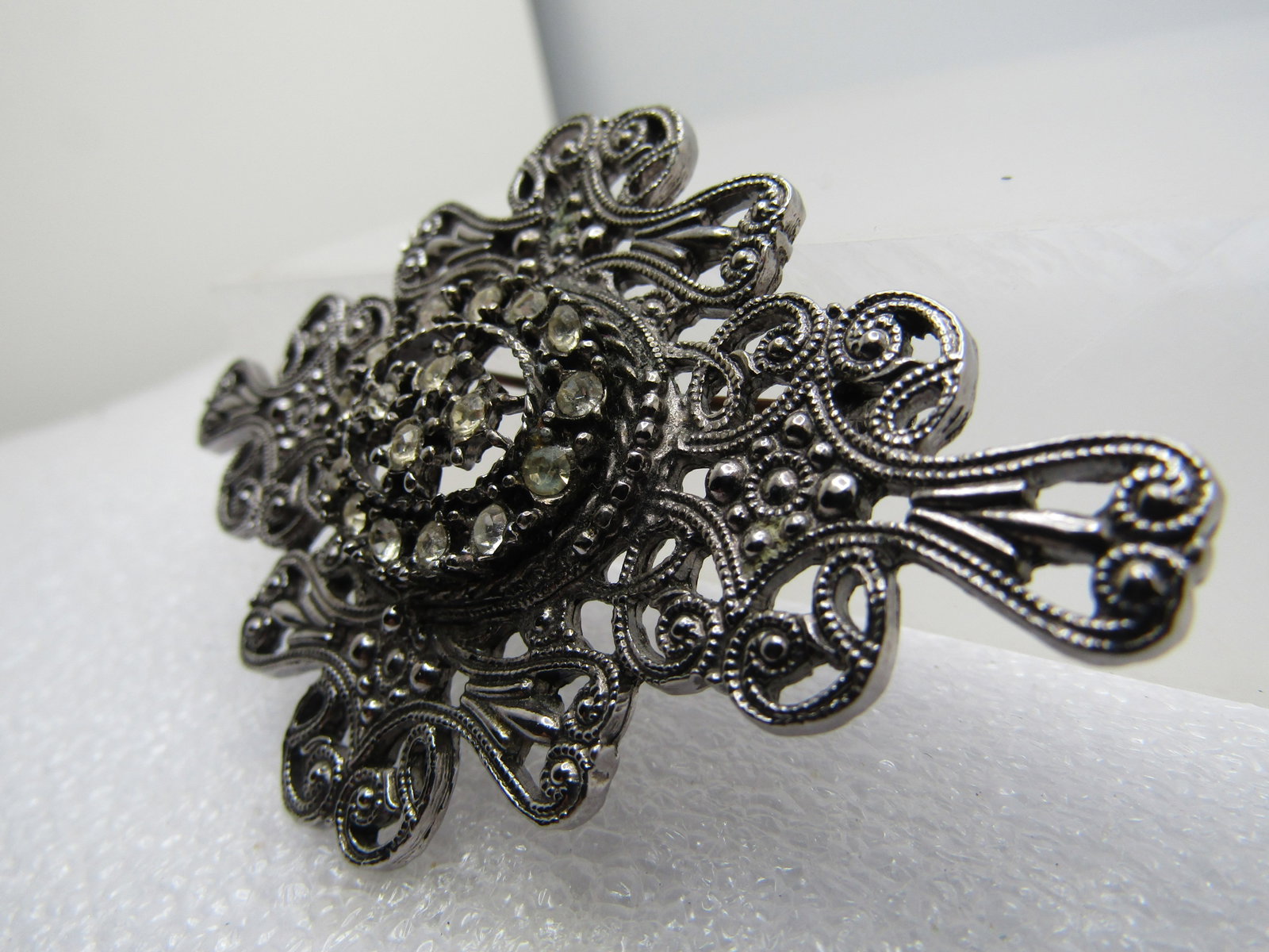 Vintage Scrolled & Rhinestone Brooch, Victorian Themed, 1970's-1980's - 2