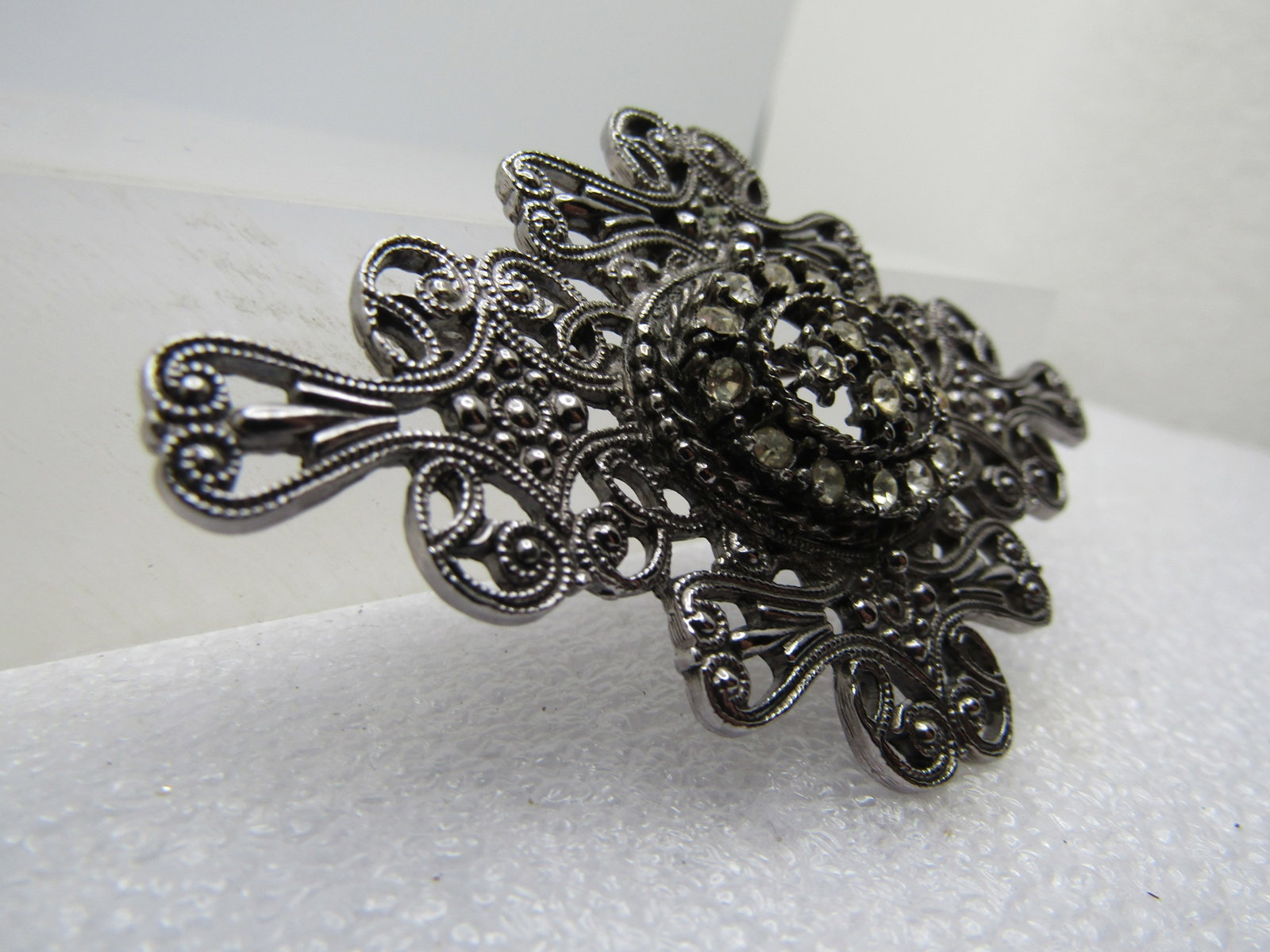 Vintage Scrolled & Rhinestone Brooch, Victorian Themed, 1970's-1980's - 3