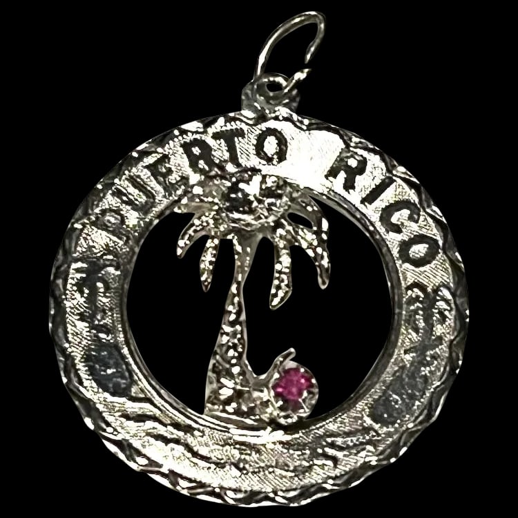 Vintage Puerto Rico Sterling Silver Palm Tree Disk Charm (1 of 4)