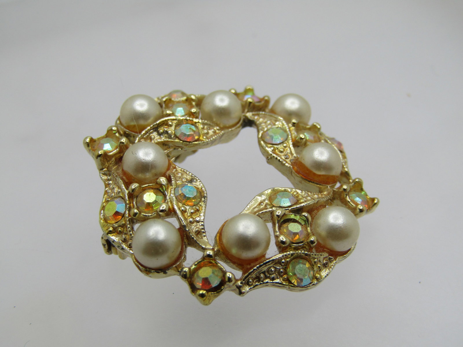 Vintage Faux Pearl Rhinestone Brooch, A.B. 1960's - 2