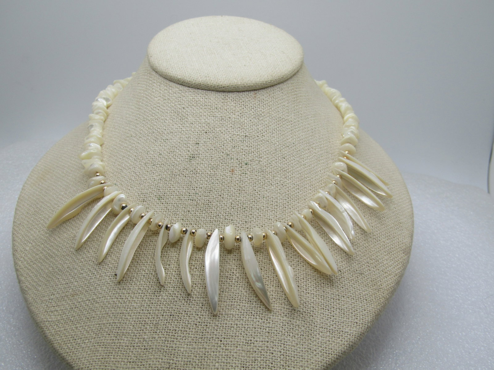 Vintage Mother-of-Pearl Nugget and Drop Necklace, 17",1970's-1980's, Tribal Vibe - 2