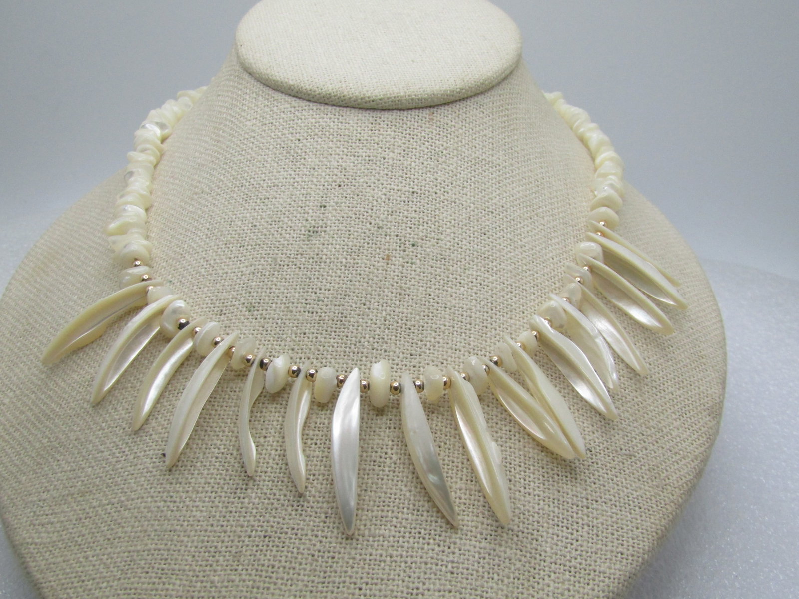 Vintage Mother-of-Pearl Nugget and Drop Necklace, 17",1970's-1980's, Tribal Vibe - 3
