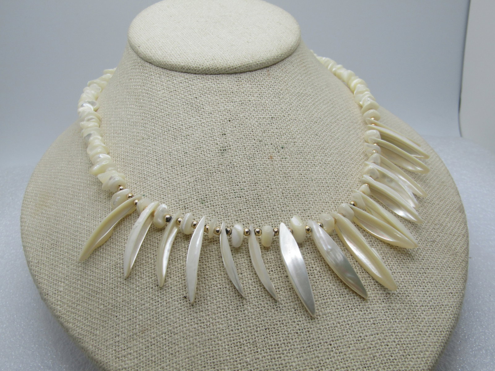 Vintage Mother-of-Pearl Nugget and Drop Necklace, 17",1970's-1980's, Tribal Vibe - 4