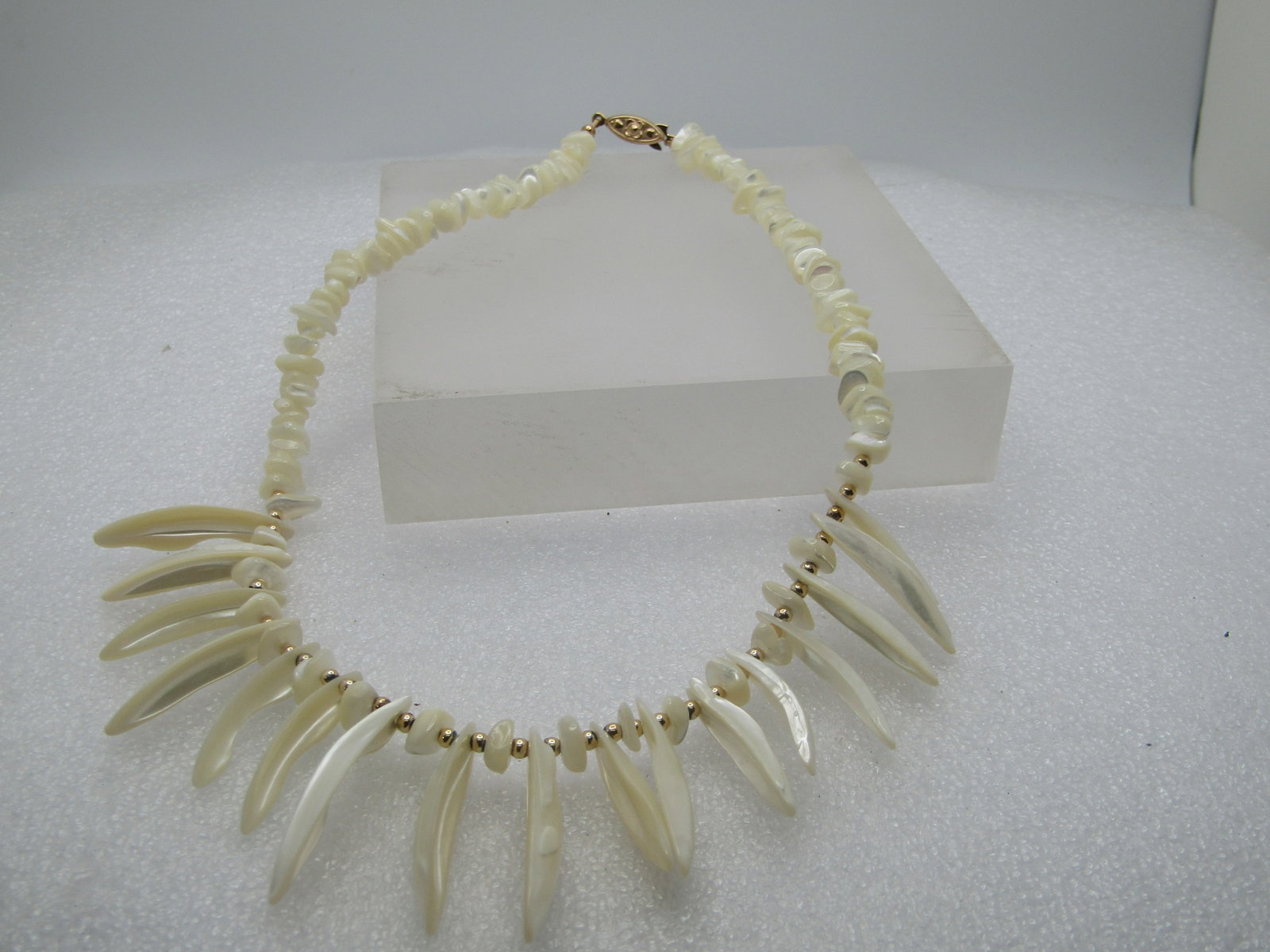 Vintage Mother-of-Pearl Nugget and Drop Necklace, 17",1970's-1980's, Tribal Vibe - 5