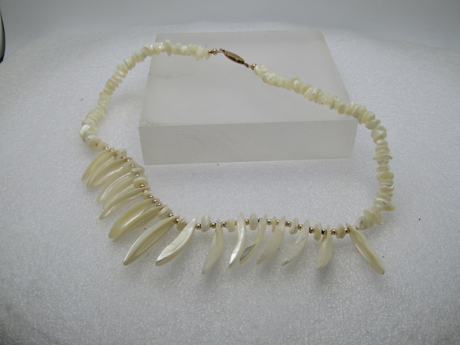 Vintage Mother-of-Pearl Nugget and Drop Necklace, 17",1970's-1980's, Tribal Vibe - 7
