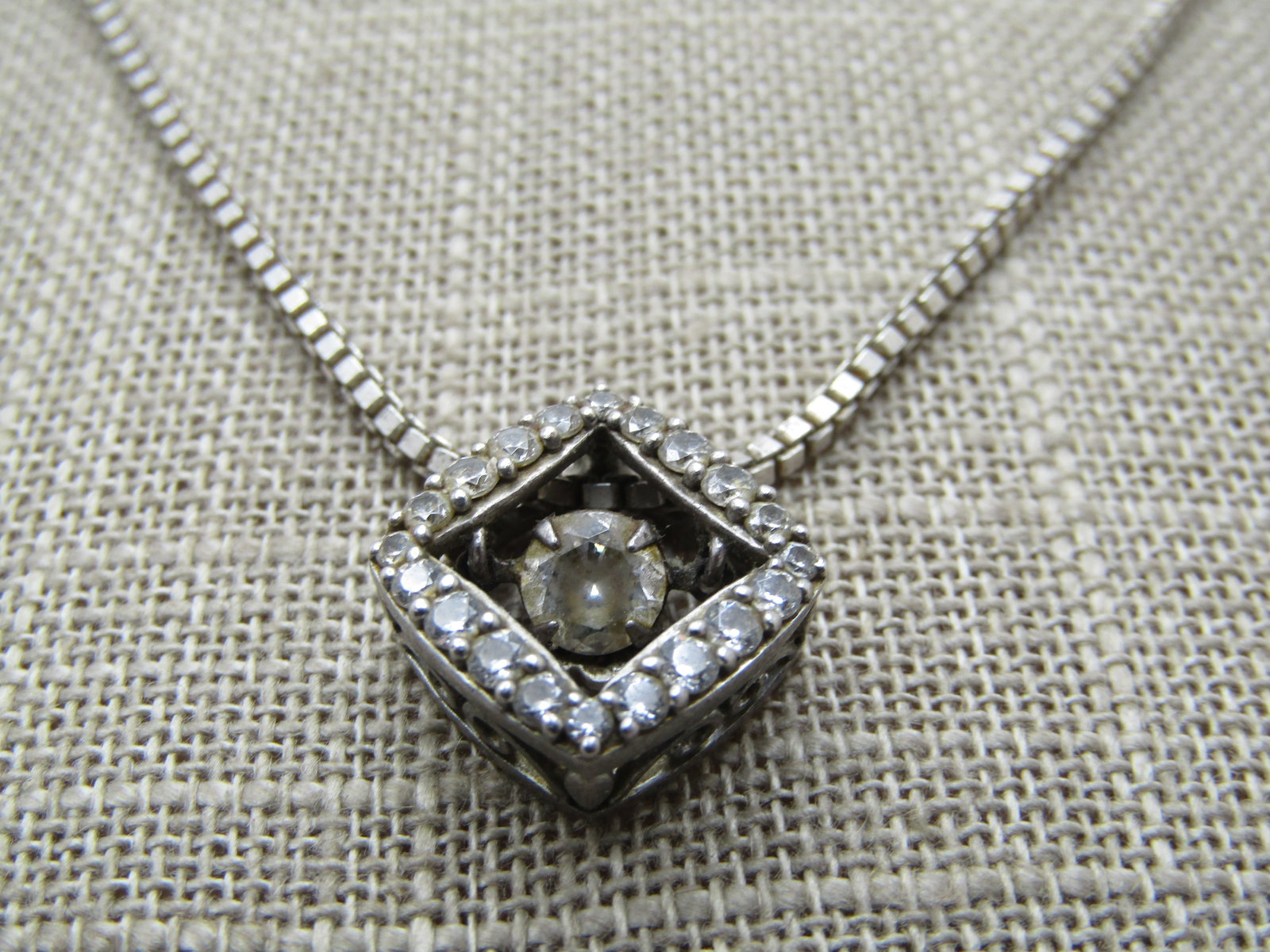 Vintage Sterling Floating CZ Necklace, 22",1980's, Signed - 2