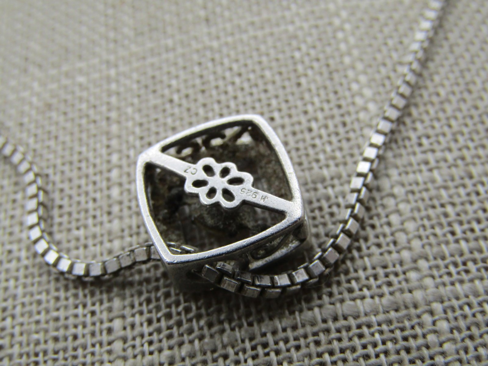 Vintage Sterling Floating CZ Necklace, 22",1980's, Signed - 3