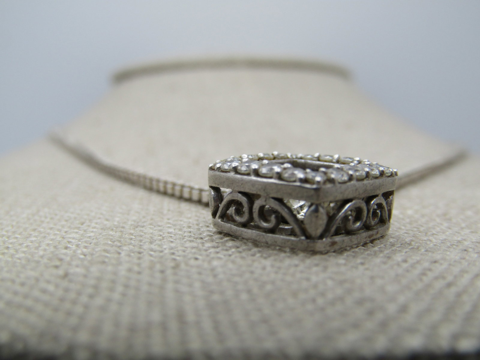 Vintage Sterling Floating CZ Necklace, 22",1980's, Signed - 6