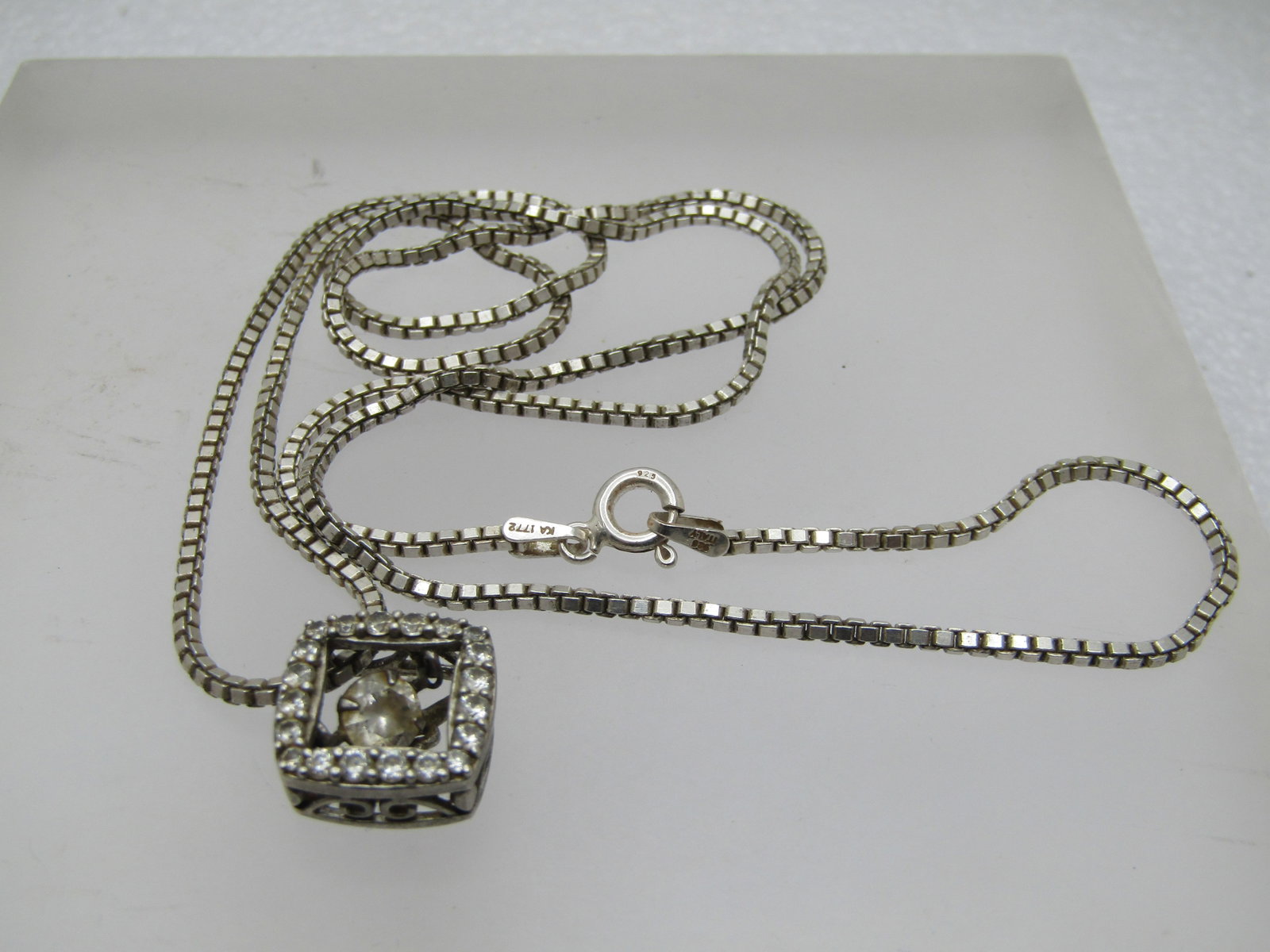 Vintage Sterling Floating CZ Necklace, 22",1980's, Signed - 7