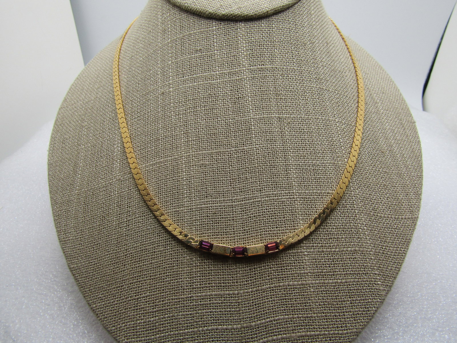 Vintage Purple Baguette Herringbone Necklace, 18", 1980's-1990's. Signed Avon (1 of 7)
