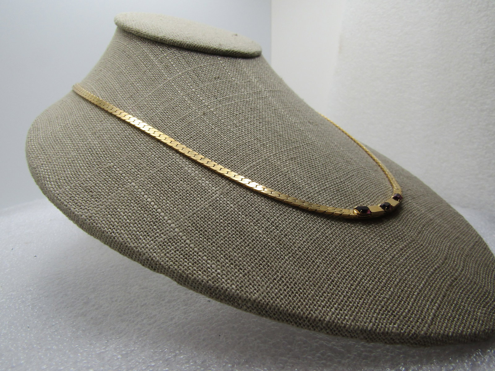 Vintage Purple Baguette Herringbone Necklace, 18", 1980's-1990's. Signed Avon - 2