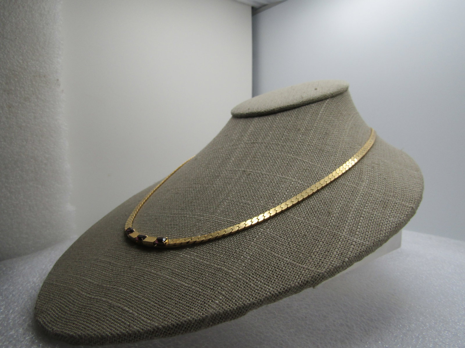 Vintage Purple Baguette Herringbone Necklace, 18", 1980's-1990's. Signed Avon - 3