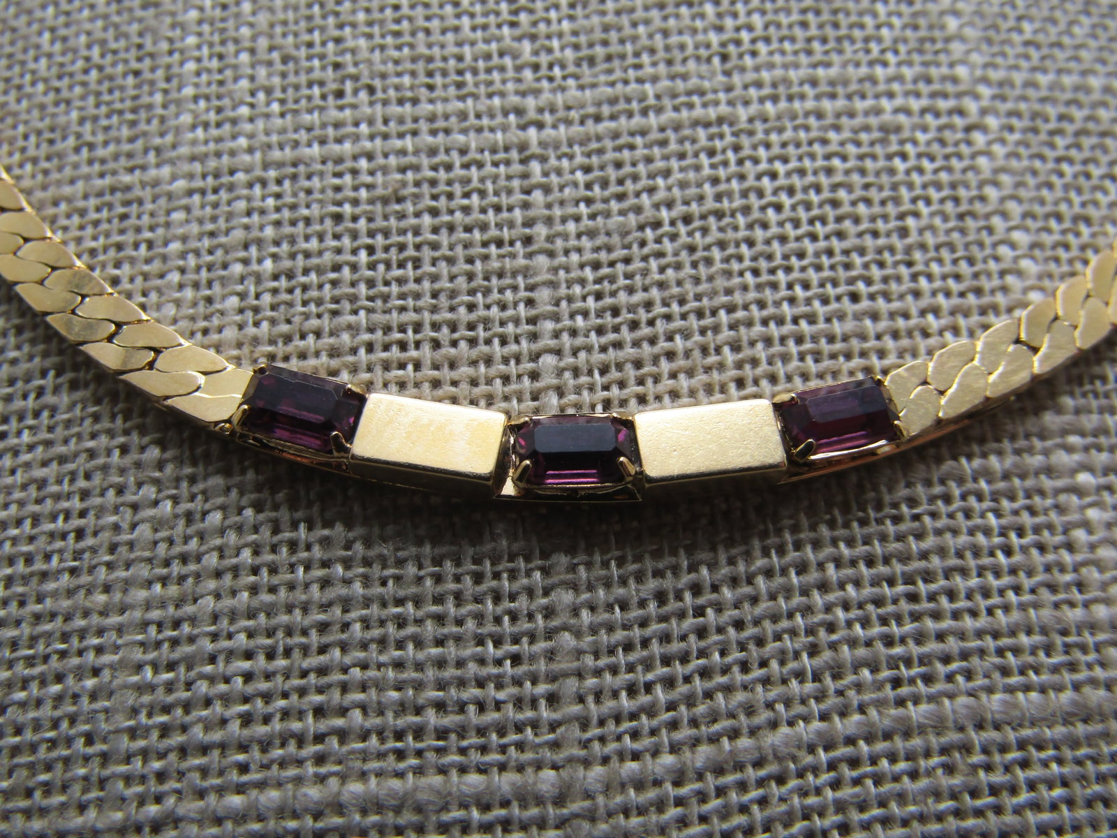 Vintage Purple Baguette Herringbone Necklace, 18", 1980's-1990's. Signed Avon - 4