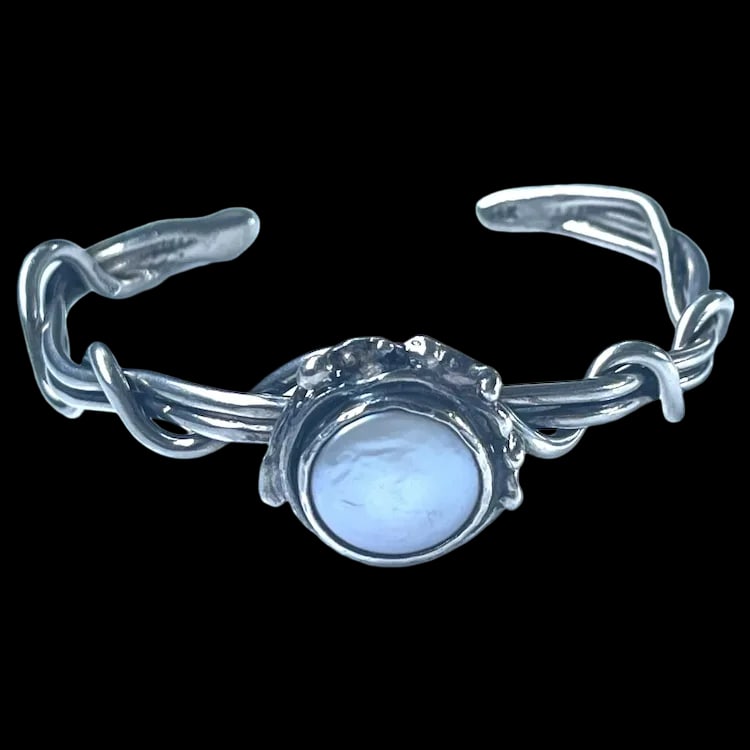 Estate Sterling Silver Wrapped Vine and Pearl Cuff Bracelet (1 of 7)