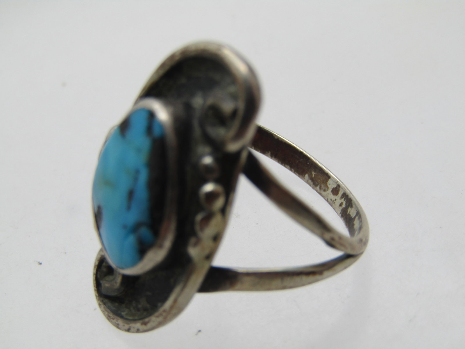 Vintage Sterling Southwestern Turquoise Ring, Sz. 8, 1960's-1970's, Unisex - 6