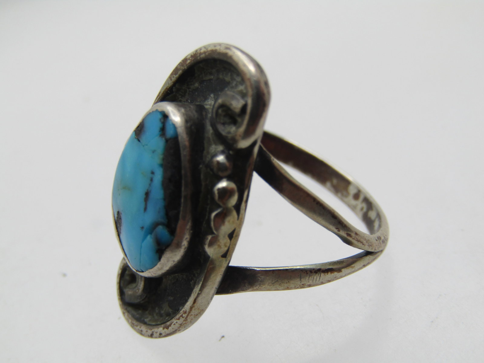 Vintage Sterling Southwestern Turquoise Ring, Sz. 8, 1960's-1970's, Unisex - 7