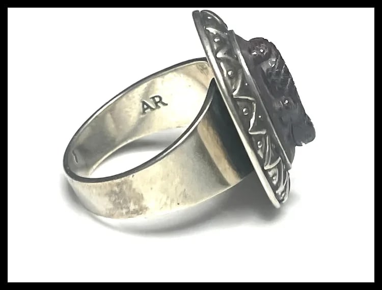 Estate Carolyn Pollack Sterling Silver Carved Redstone Lizard Ring - 5
