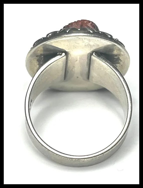 Estate Carolyn Pollack Sterling Silver Carved Redstone Lizard Ring - 6