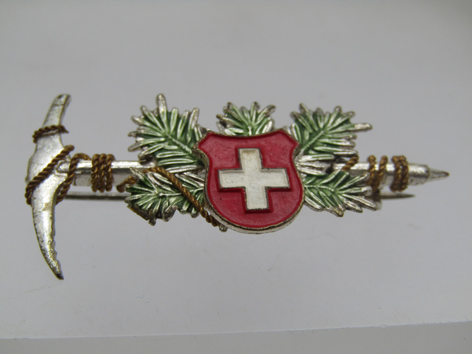 Vintage Enameled Swiss Hiking Brooch, 1960's, 1.75" Wide - 2