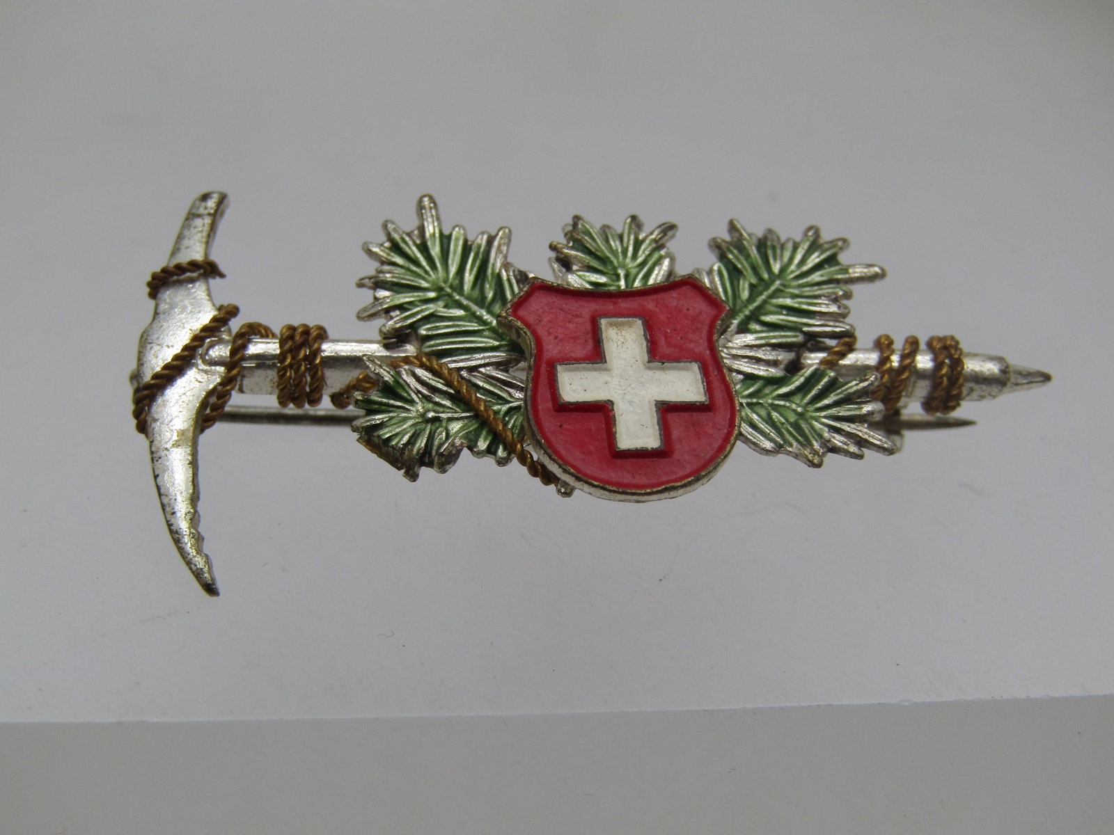Vintage Enameled Swiss Hiking Brooch, 1960's, 1.75" Wide - 3