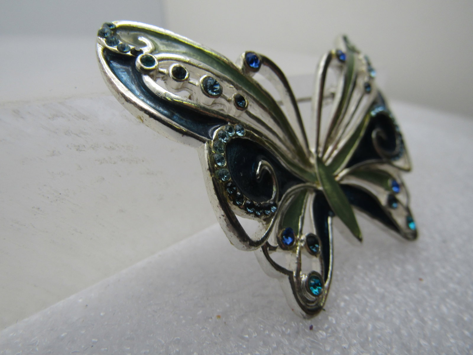 Pair Liz Claiborne Butterfly Brooches, Enameled/Rhinetone, 1990's - 3
