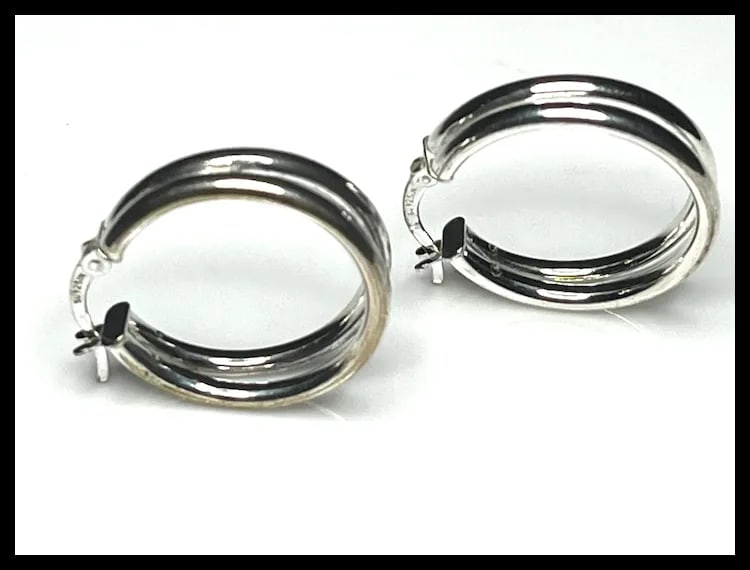 Vintage Double Loop Sterling Silver Hoop Earring - 2