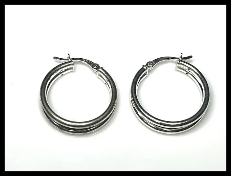 Vintage Double Loop Sterling Silver Hoop Earring - 4