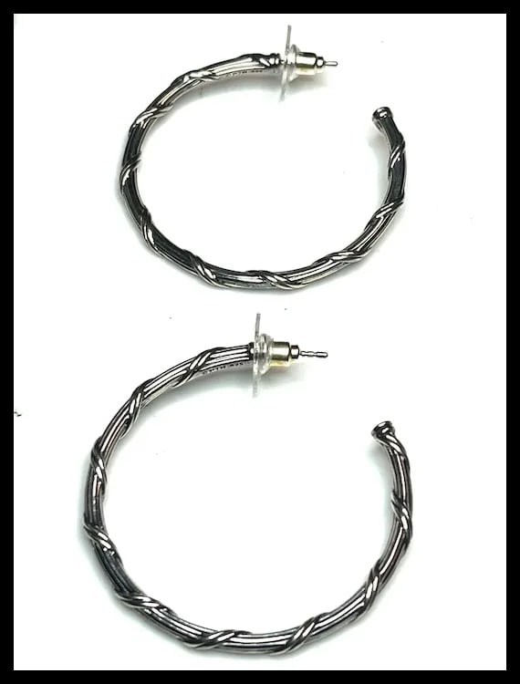 Estate Sterling Silver Twisted Hoop Earrings - 2