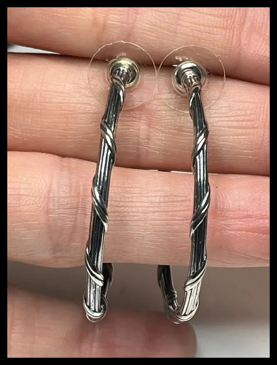 Estate Sterling Silver Twisted Hoop Earrings - 5
