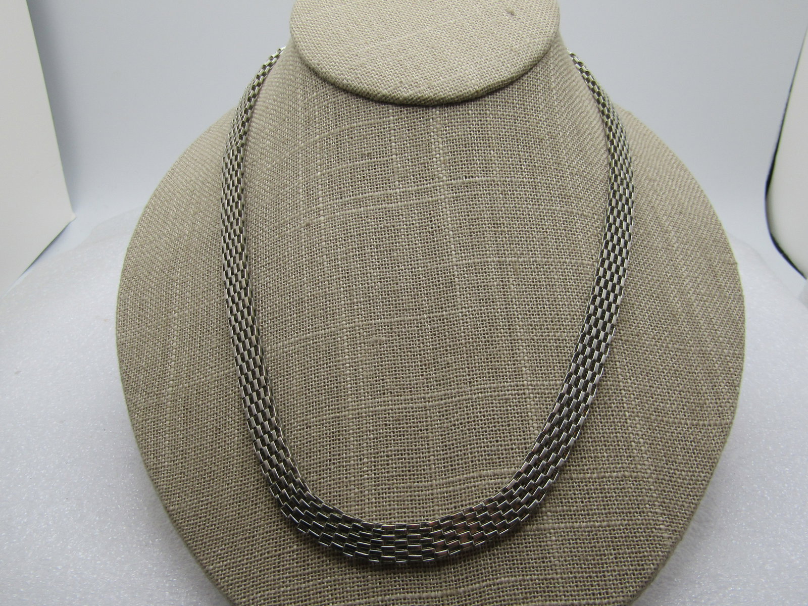 Vintage Mesh Necklace, 19", Silver Tone, 1980's-1990's, 8mm: Title: Vintage Mesh Necklace, 19", Silver Tone, 1980's-1990's, 8mm Description: Vintage Mesh Necklace, 19", Silver Tone, 1980's-1990's, 8mm. Very nice silver tone mesh/woven necklace with lobster
