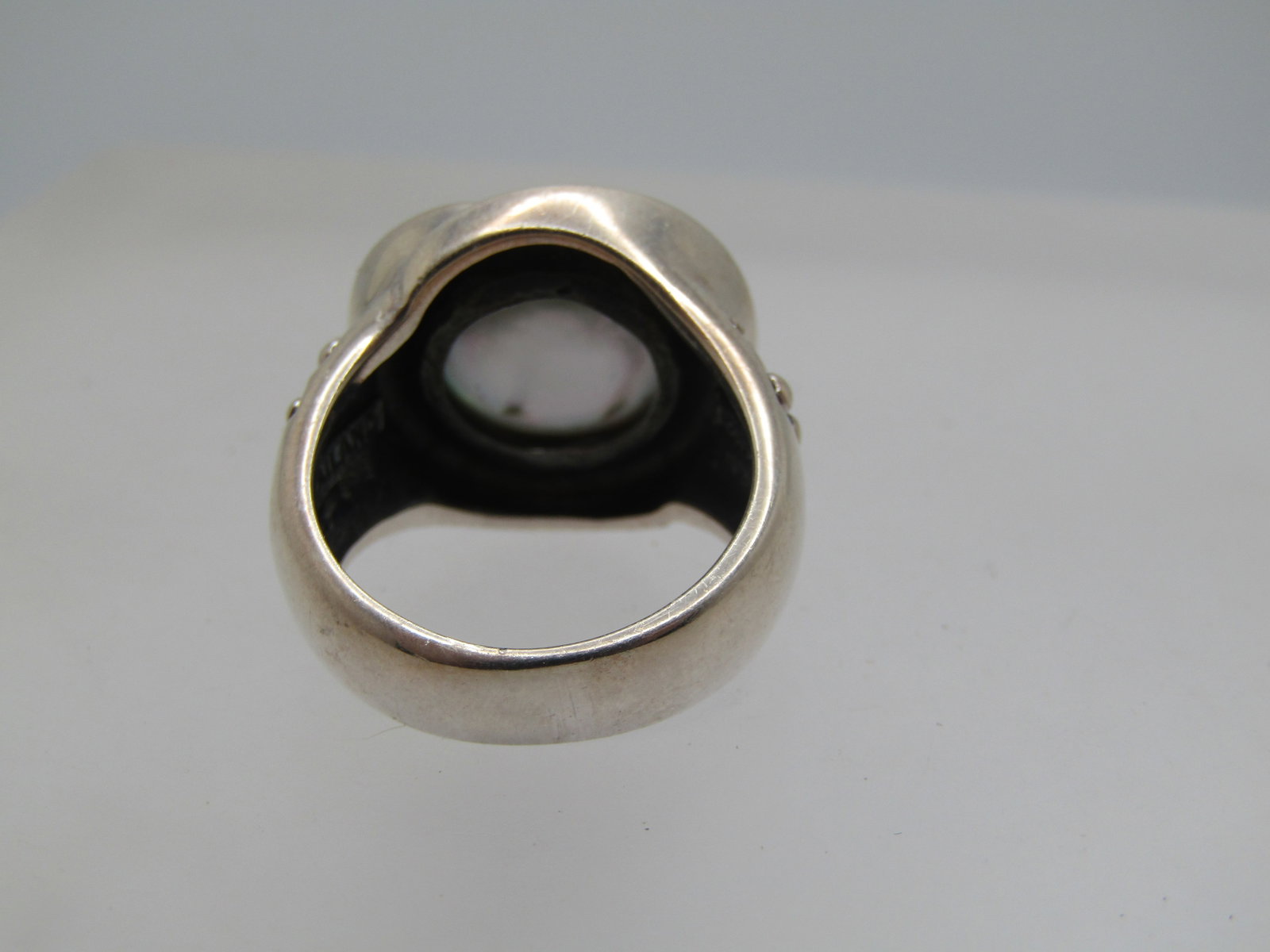 Sterling Blue Tahitian South Sea Cultured Pearl Ring, Bali Themed, Sz 7, 1990's, Signed - 7
