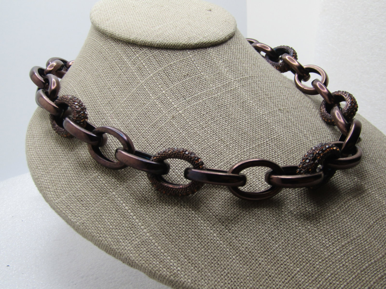 Brown Metallic Link Necklace/Bracelet, Rhinestones, Coldwater Creek, 1990's - 2
