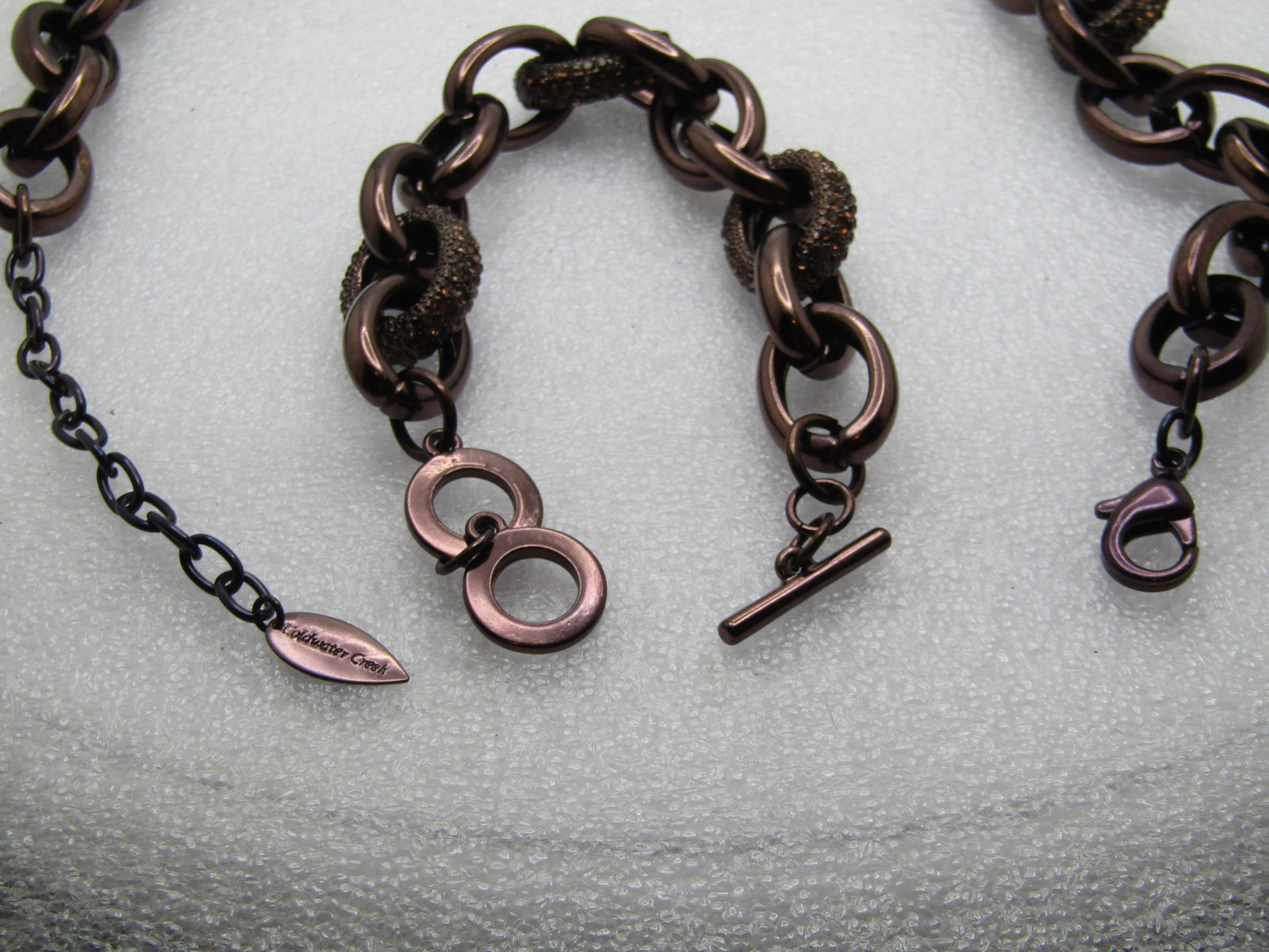 Brown Metallic Link Necklace/Bracelet, Rhinestones, Coldwater Creek, 1990's - 6