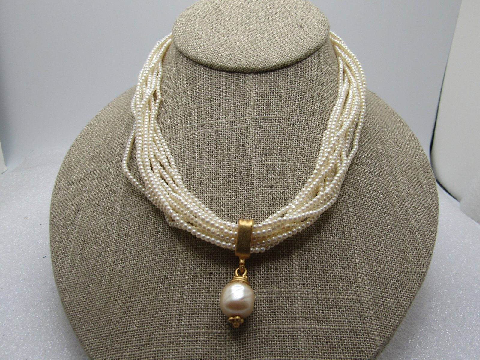 Vintage 12 Strand Faux Pearl Necklace with Drop Slide, 18", 1980's-1990's (1 of 5)