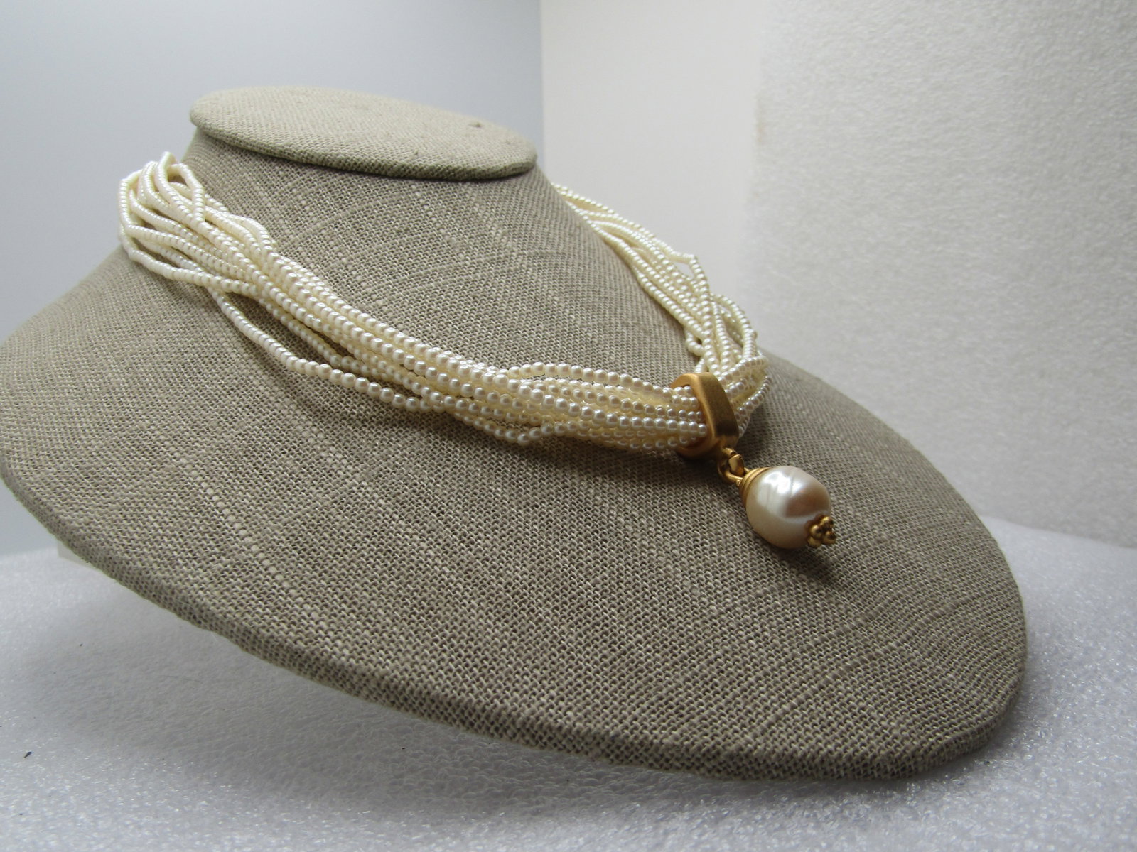 Vintage 12 Strand Faux Pearl Necklace with Drop Slide, 18", 1980's-1990's - 2