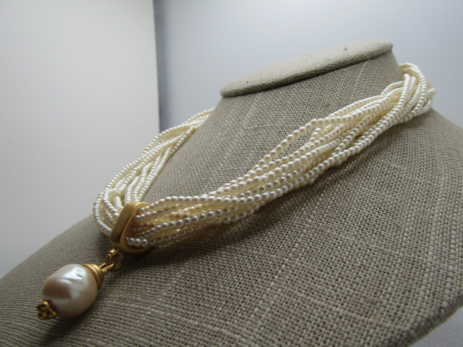 Vintage 12 Strand Faux Pearl Necklace with Drop Slide, 18", 1980's-1990's - 3