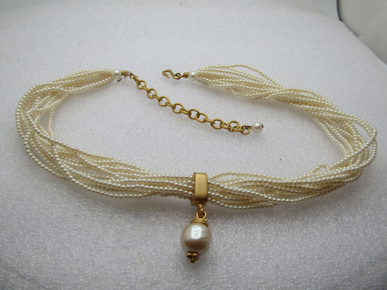 Vintage 12 Strand Faux Pearl Necklace with Drop Slide, 18", 1980's-1990's - 5