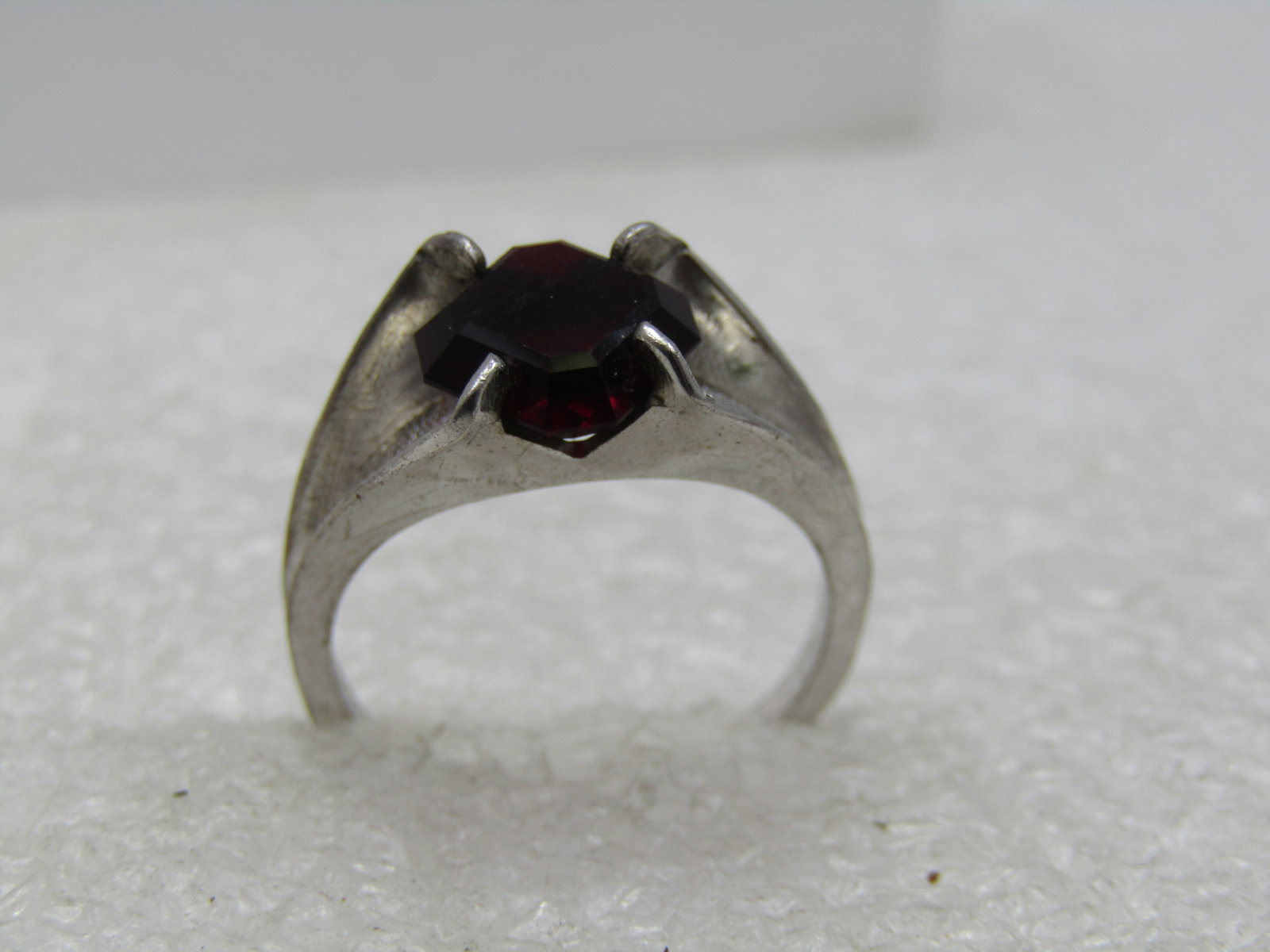 Vintage Sterling Silver Red Stone Ring, Sz. 7, Clarks & Coombs, 1960's-1970's - 7