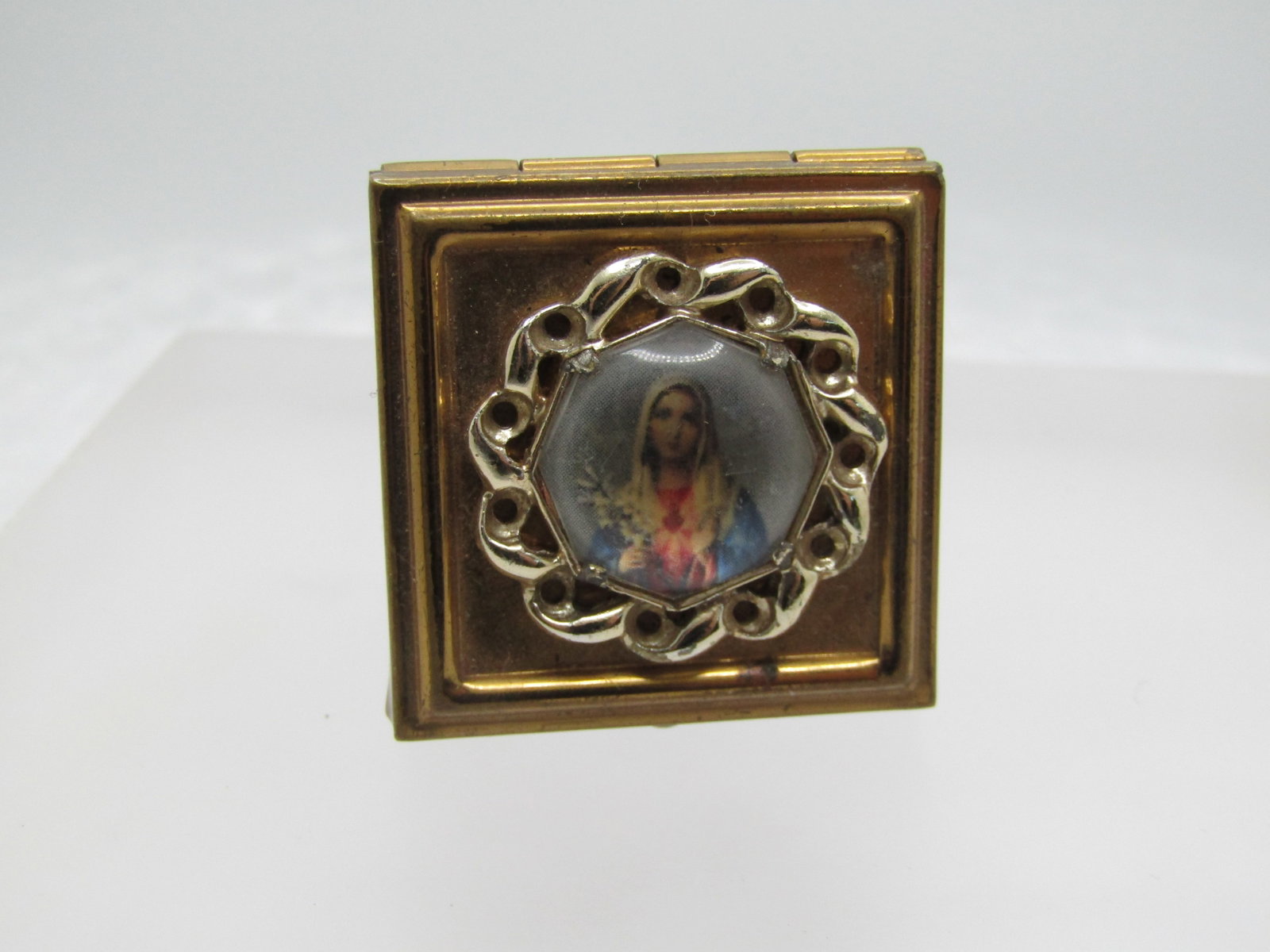 Vintage Blessed Mother Pill Box, 1950's-1960's, 1.25" Square (1 of 5)