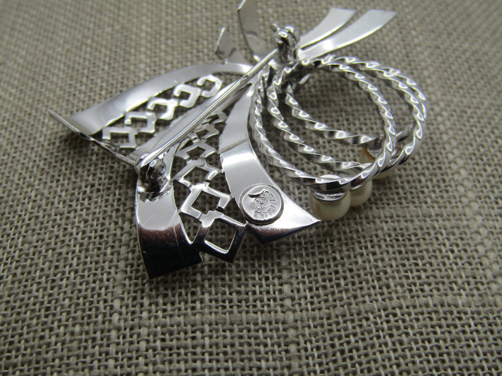 Vintage Sterling Cultured Pearl Brooch, 1940's-1960's, Curtis Creations - 5
