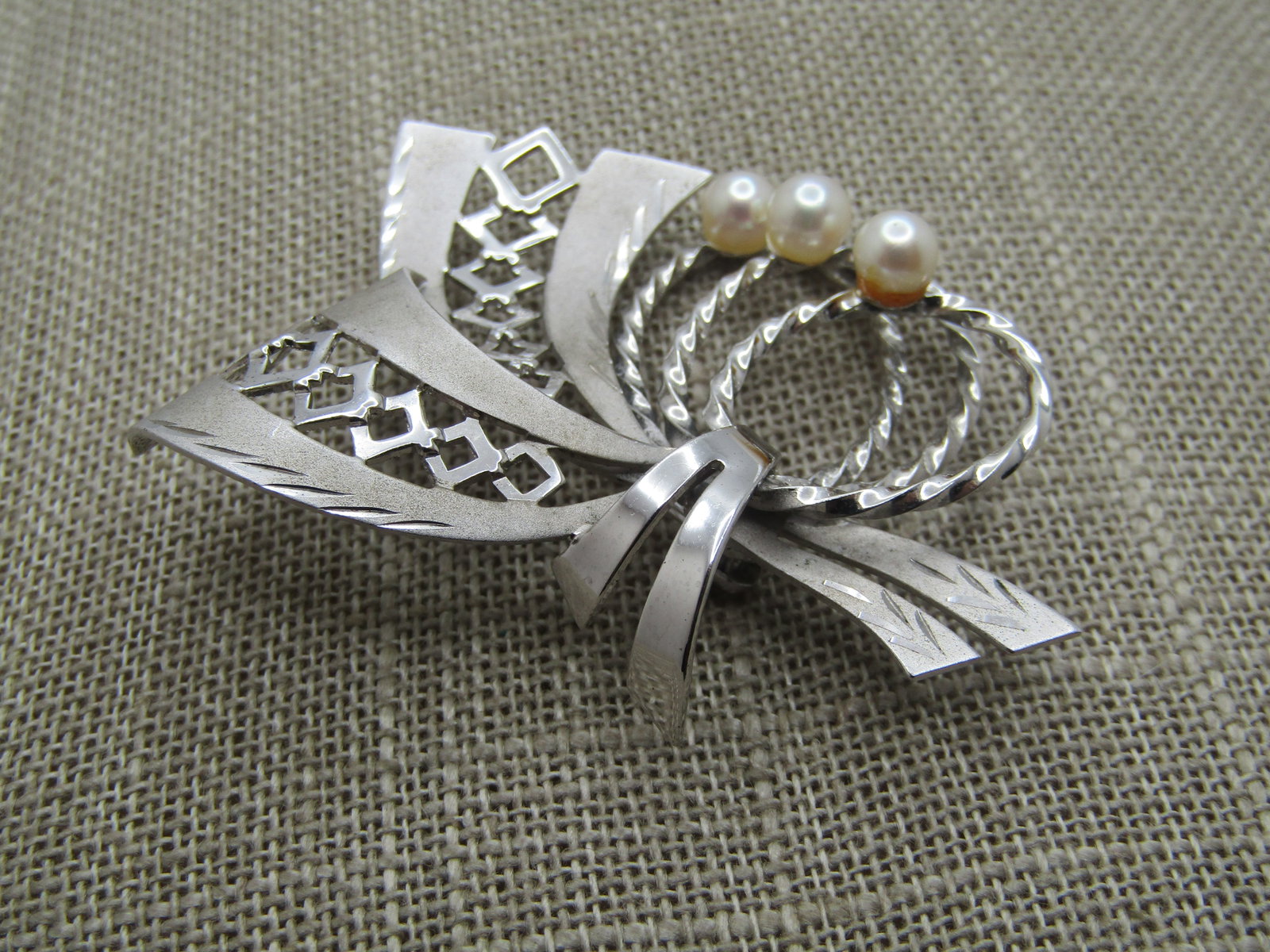 Vintage Sterling Cultured Pearl Brooch, 1940's-1960's, Curtis Creations - 6