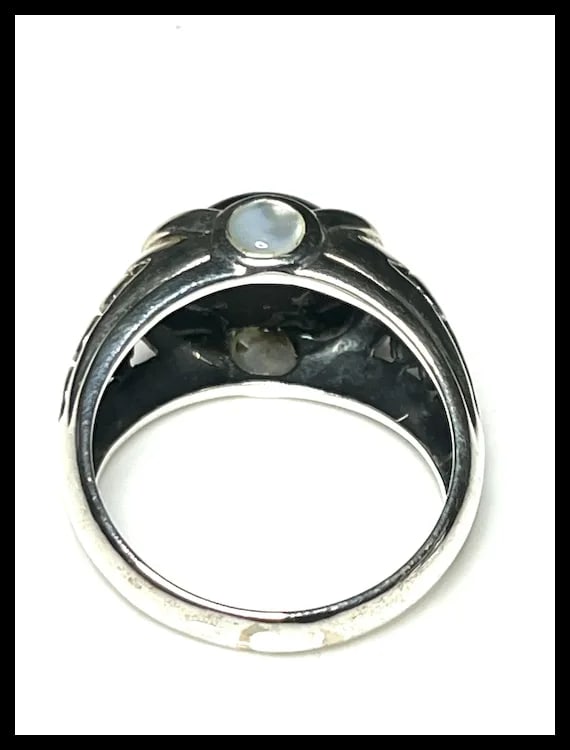 Estate Black Onxy & M oonstone Sterling Silver Cocktail Ring - 5