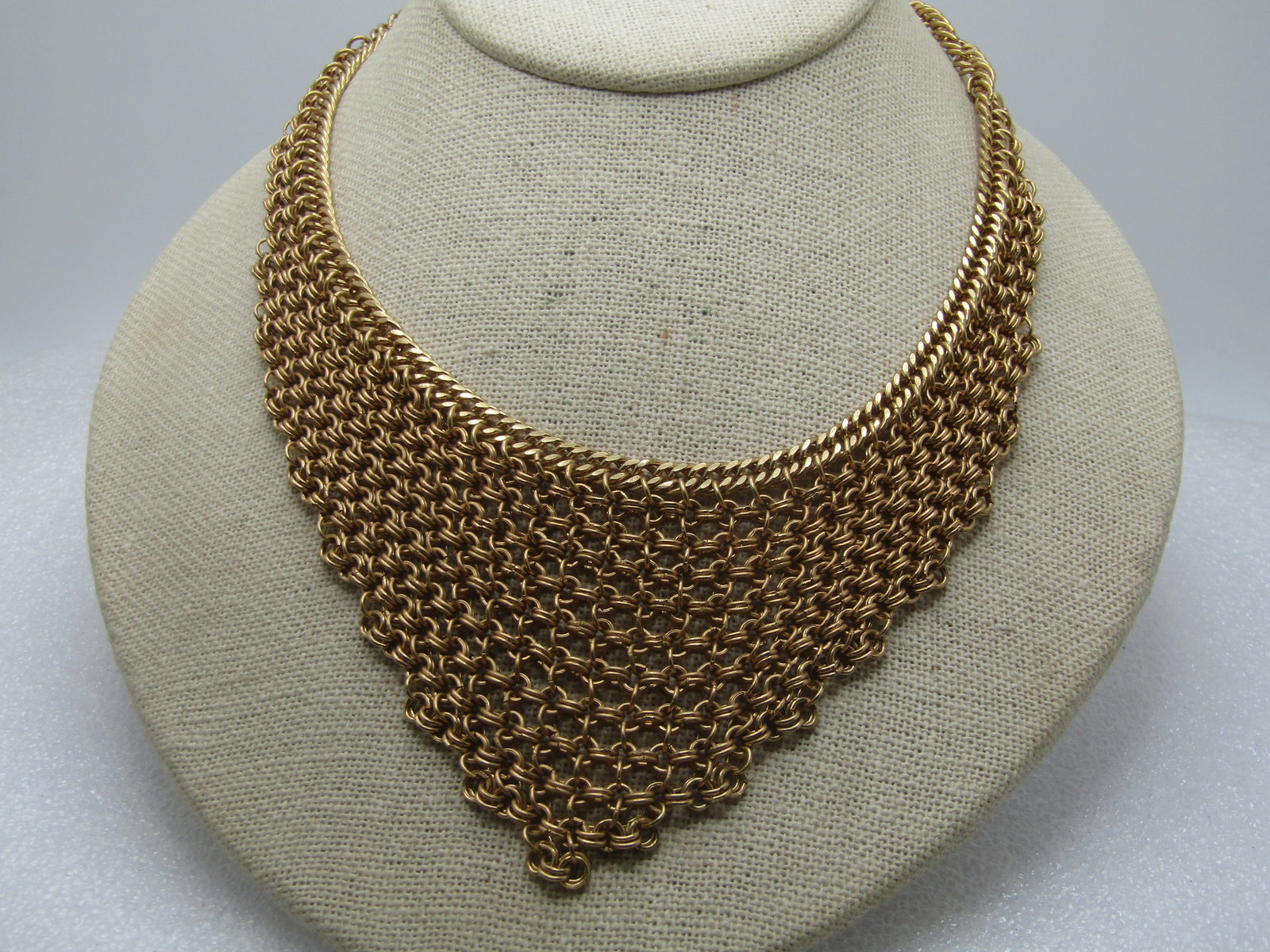 Vintage Mesh Pointed Bib Necklace 16", Gold Tone, 1980's-1990's (1 of 8)