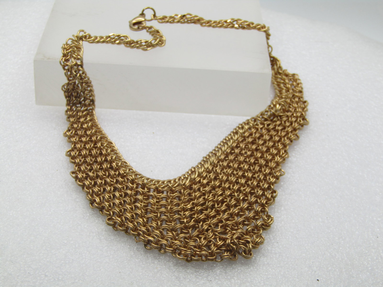 Vintage Mesh Pointed Bib Necklace 16", Gold Tone, 1980's-1990's - 6