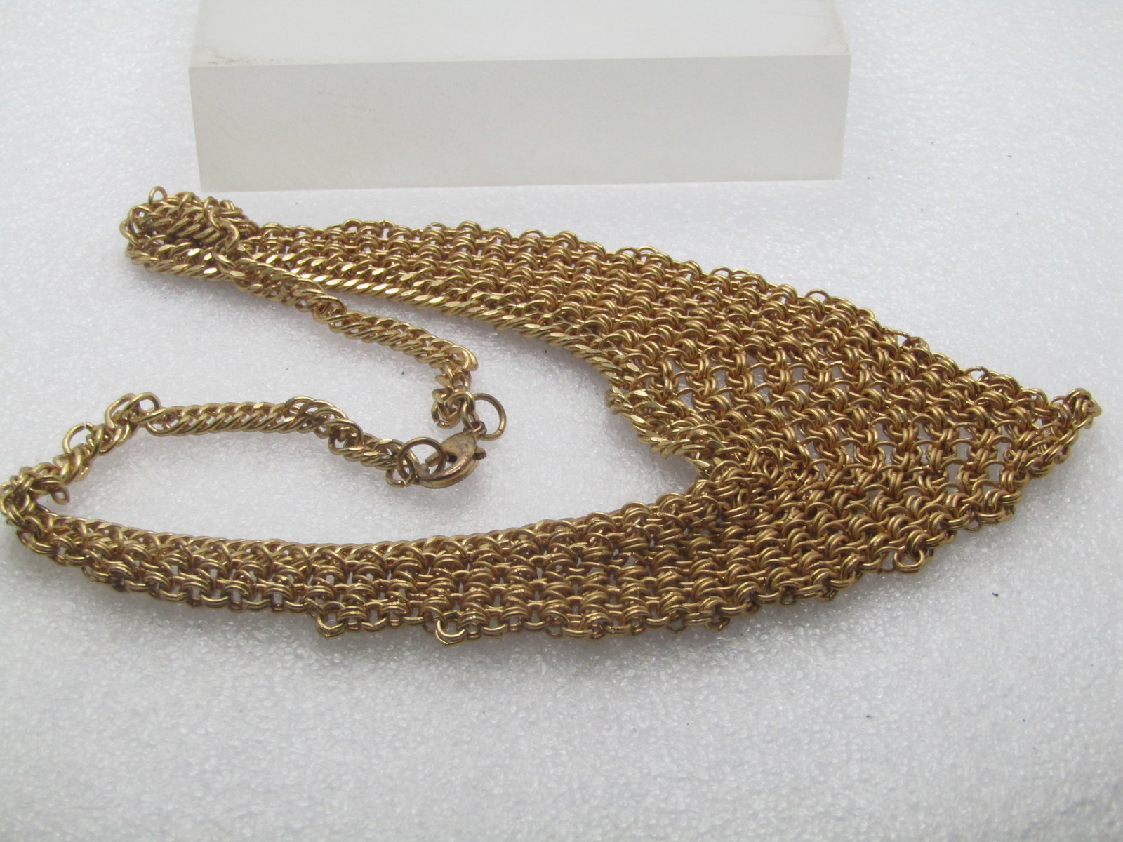 Vintage Mesh Pointed Bib Necklace 16", Gold Tone, 1980's-1990's - 7